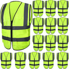 15 Pack Reflective Safety Vests with Pockets and Zipper Construction Work High Visibility Vest for Men Women(X-Large,Fluorescent Green)