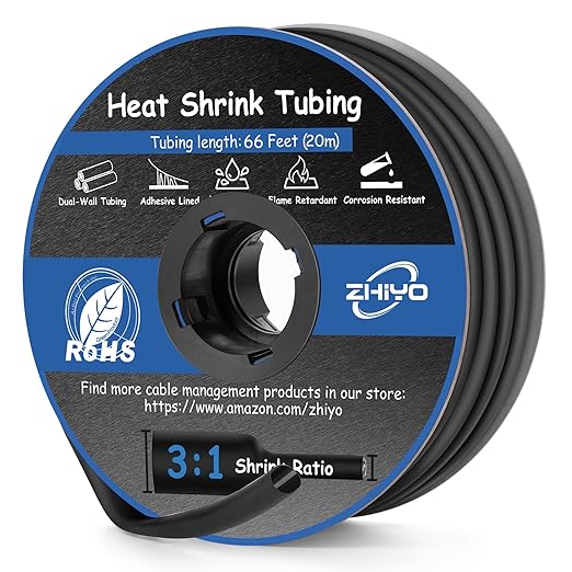 1/8 inch Heat Shrink Tubing, 66 Ft 3:1 Dual Wall Adhesive Lined Shrink Tube, Waterproof Marine-Grade Shrink Wrap Tubing for Electrical Insulation, Industrial, Automotive & DIY Wiring – Black