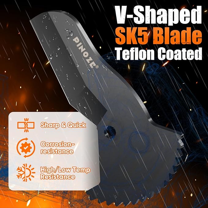 PVC Pipe Cutter, 3-Gear Adjustable Cut up to 2-1/2”, Ratchet Pipe Cutter Tool Heavy-Duty for PVC, PPR, PE, PEX, Plastic Hoses & Plumbing Pipes with Teflon Coated SK5 Blade