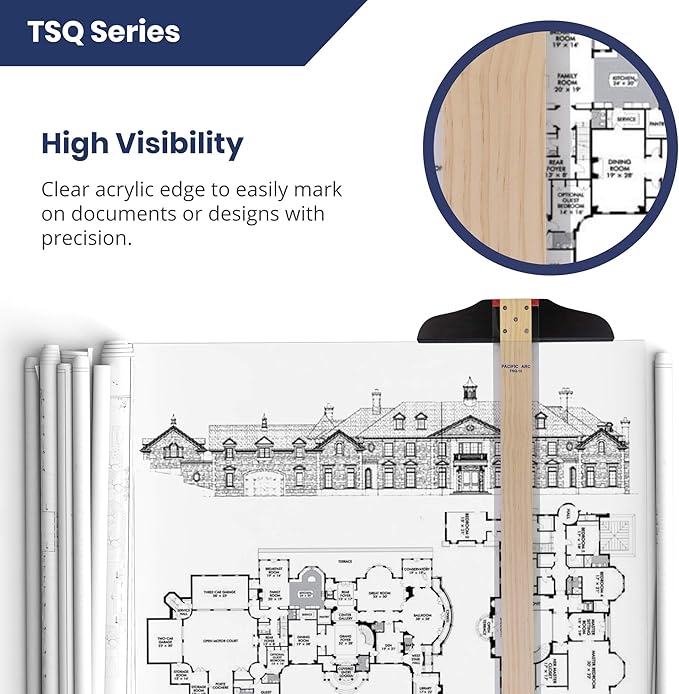 Pacific Arc 24 Inch T Square, Traditional Maple Blade with Acrylic Edge