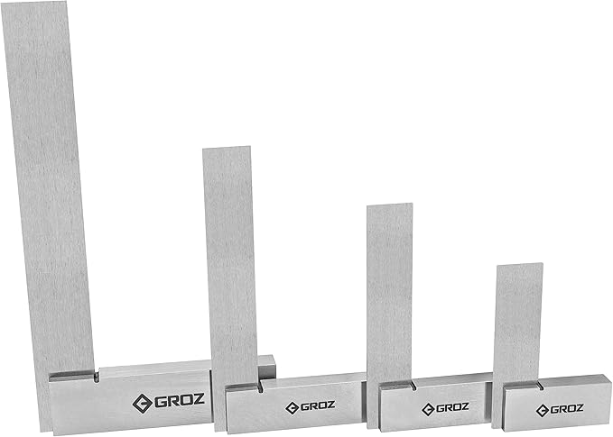 Groz 4-Piece Machinist Steel Square Set | 2-in, 3-in, 4-in & 6-in Squares | 48-72 Micron Squareness | Hardened Steel | for General Purpose, Machinery & Woodworking Applications (01110)
