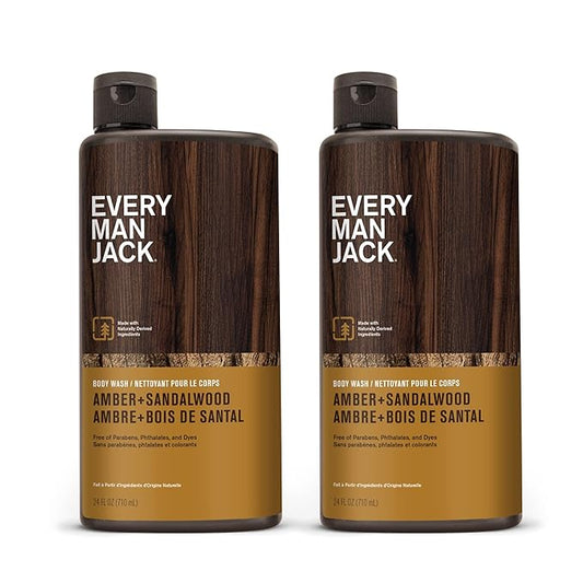Every Man Jack Amber+Sandalwood Hydrating Mens Body Wash for All Skin Types-Cleanse, Nourish, and Hydrate Skin with Naturally Derived Ingredients-Paraben Free, Phthalate Free, Dye Free-24oz(Pack of 2)-VeraVaultWomen