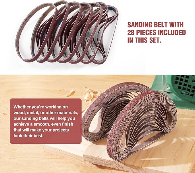 S SATC 1/2x18 Inch Sanding Belts 28 Pcs 4 each of 36/40/60/80/120/180/240 Assorted Grits Sanding Belt Long-Lasting Perfect for Woodworking, Metalworking, and More