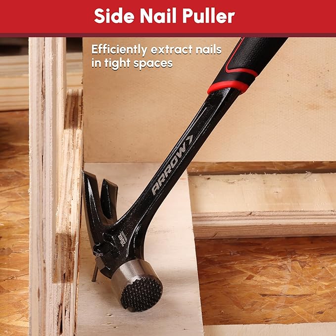 ARROW 20 oz Straight Claw Hammer with Magnetic Nail Holder, Side Nail Puller, Rip Claw Hammer with Milled Face & Shock Absorbing Grip, Heavy Duty One-piece Forged Hammer