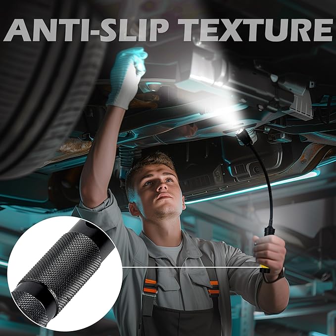 2 Pack LED Work Light, 500 Lumen Gooseneck Flashlight with Magnetic Base, Zoomable Flexible Led Flashlight, Waterproof Job Site Light for Work Bench, Auto-Repairing, Inspection, Emergency