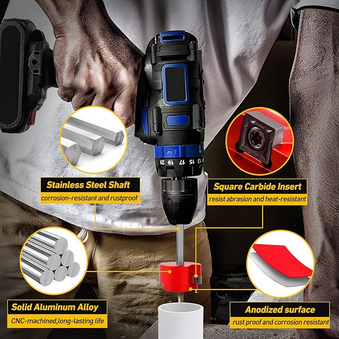 9Pcs PVC Pipe Reamer Kit With 1/2inch, 3/4inch, 1inch, 1-1/4inch,1-1/2inch, 2inch,2-1/2inch, 3inch, 4inch Head Aluminum, PVC Fitting Saver, PVC Socket Saver For SCH40 PVC, ABS PVC Pipe, CPVC