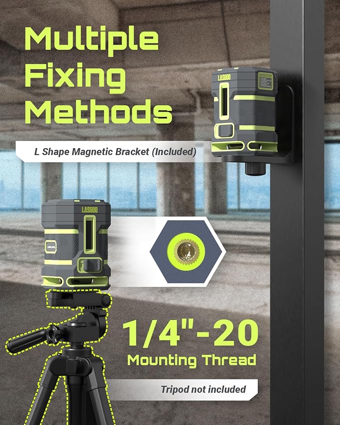 Green Laser Level Self Leveling, 360° Horizontal Laser with Vertical Laser Line, 4 Brightness Levels Pulse Mode for Floor Tile Wall Construction, L-Bracket, Batteries and Carry Bag Included