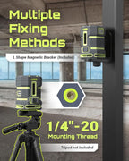 Green Laser Level Self Leveling, 360° Horizontal Laser with Vertical Laser Line, 4 Brightness Levels Pulse Mode for Floor Tile Wall Construction, L-Bracket, Batteries and Carry Bag Included