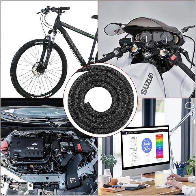 Automotive Wire Loom High Temperature Braided Wire Loom, Split-Sleeve Heat Resistant Wiring Loom Cord Cover for Harness Wires, Self-Wrapping Heavy Duty Sheathing Cable Management Black（6.6ft-3/8inch ）