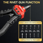 WETOLS 3 in 1 Rivet Nut Tool, Rivet Gun, Reamer Set, Professional Rivet Gun Kit with 5 Rivet Heads and 6 Metric & SAE Mandrels, Hand Riveter Tool with 50 Rivets and 60 Rivet Nuts, Sturdy Case, WE-890