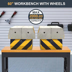 HABUTWAY Height Adjustable Workbench with Wheels 60" 2000 Lbs Capacity Solid Wood Work Station Heavy-Duty Rolling Work Tables for Garage Party Shop Office