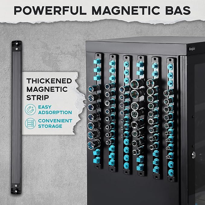 1/4-Inch Drive Magnetic Socket Organizer, Heavy Duty Aluminum Socket Rail Organizer, 360° Swivel Clips Socket Holder Kit for Tool Box, 1/4-Inch Socket Holder x 14 Clips (Aqua Blue)