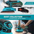 1.9Amp Cordless Detail Sander Compatible with Makita 18v Battery, Dust Collector, Brushless 12,000 OPM Speed, Compact Soft Palm Grip, 10pcs Sanding Pads, 2.0Ah Charger & Battery Kit (Blue)