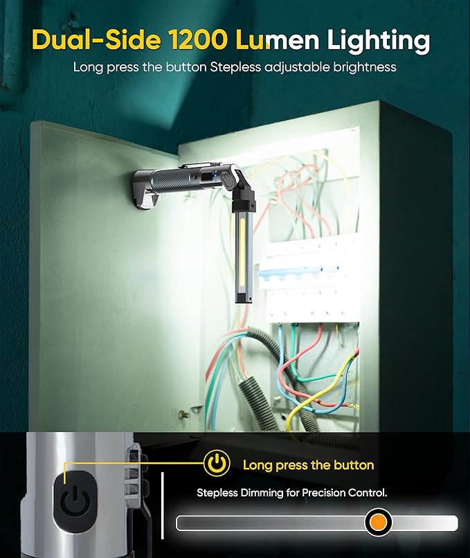 Magnetic Work Light - 4000mAh Rechargeable Work Light with Hook Design, 1200 Lumens Mechanic Light, 3 Lighting Modes Magnetic Flashlight for Repairing、Emergency