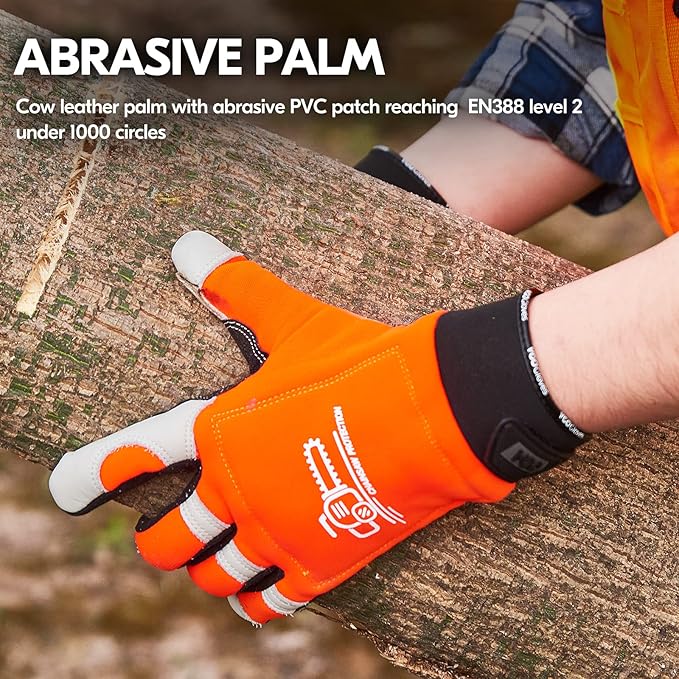 Vgo... Chainsaw Gloves,12-Layer Saw Protection on Left/Both Hand Back,Cow Leather Gloves,Touchscreen