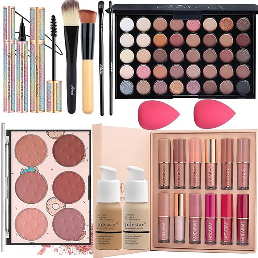 Makeup Kit for Women Full Kit, All in One Makeup Gift Set, Make up Kits for Beginners and Professionals - Eyeshadow Palette, Liquid Lipstick, Mascara, Blush, Eyeliner, Foundation, Brush-VeraVaultWomen
