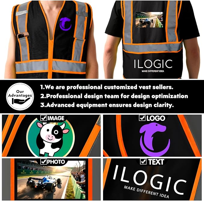 BeautyWill Custom Safety Vest Customized Logo Class 2 High Visibility Reflective Vest with Pockets Construction workwear