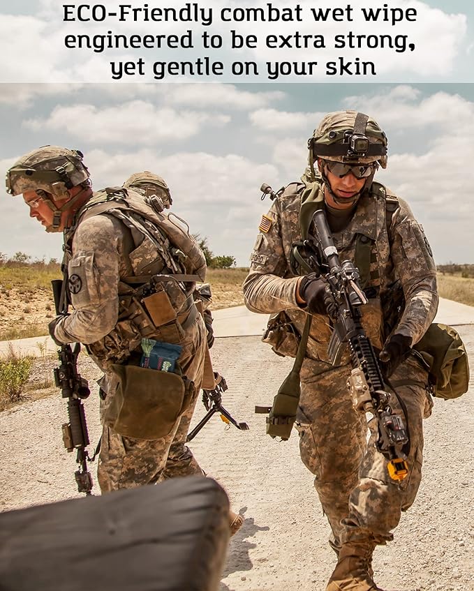 Black Unscented Camouflage Wet Wipes - Combat Wipes COMMANDO - Thick, Biodegradable, Heavy Duty Cleansing Cloths for Camping, Military, Hunting & Backpacking w/Aloe & Vitamin E (1 Pack, 25 wipes).