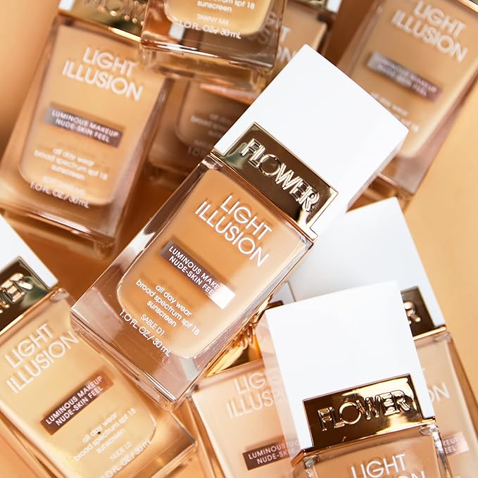 FLOWER BEAUTY By Drew Barrymore Light Illusion SPF Foundation - Blendable + Buildable - Natural Finish - Lightweight Formula (Porcelain)-VeraVaultWomen