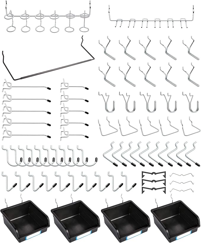 Pegboard Hooks, with Bins, Peg Locks, for Organizing Various Tools, 131 PCS, 60 of Which are Locks