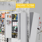 Aobabo 2 Large Drawer Metal Storage Cabinet with Wheels, Lockable Steel Storage Cabinet with 3 Adjustable Shelves with 6 Hooks for Home, Office, Garage, Classroom, White, Assembly Required