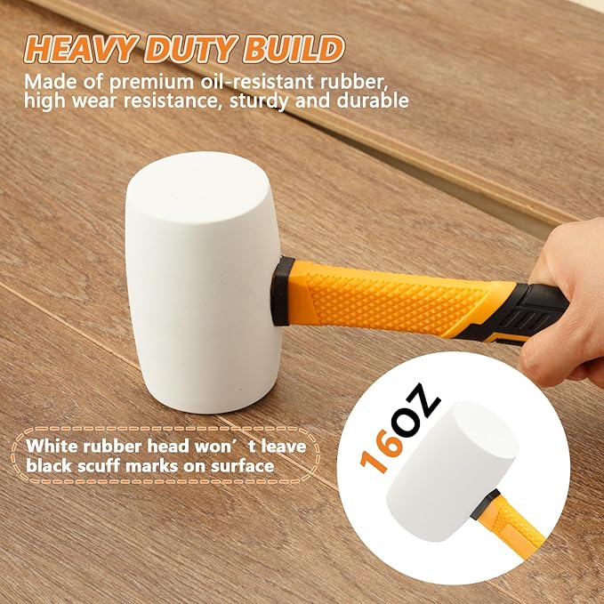 Hammer Set 4-Piece with Fiberglass Handle,1LB Dead Blow Hammer,16oz White Rubber Mallet,35mm Double-Faced Soft Mallet,16oz Claw Hammer for Flooring,Woodworking, Camping, Crafts