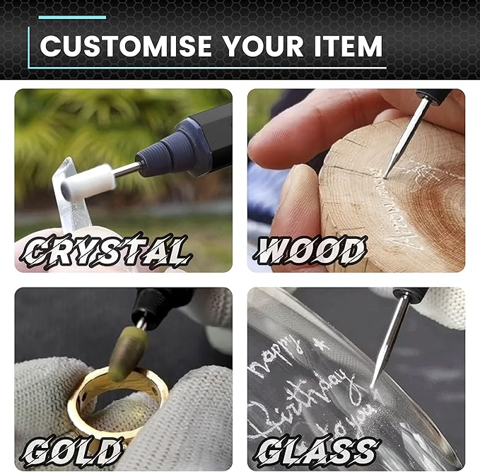 AM ARROWMAX Mini Engraving Pen with 42 Bits - Rotary Tool Smart Motion Control, OLED, Bluetooth, APP, Wireless Magnetic Charge, Engraving Pen for Metal, Wood, Glass and Plastic (SGS PRO) Black