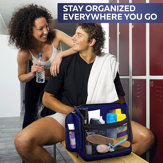 Extra Large Hanging Travel Toiletry Bag for Men and Women - Cosmetic Travel Bag With Shoulder Strap - Waterproof Hygiene Bag with Metal Xxl Swivel Hook and 19 Compartments for Toiletries