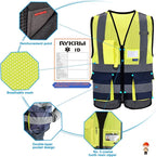 A-SAFETY High Visibility Mesh Safety Reflective Vest with Pockets and Zipper,Hi Vis Viz Reflective Safety Vest(Yellow&Navy Mesh XL)