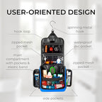 Large Hanging Toiletry Organizer - Travel Toiletry Bag for Men and Women - Waterproof Hygiene Bag with Metal XXL Swivel Hook, Sturdy Zippers and 19 Compartments for Toiletries, Makeup (Light Blue)