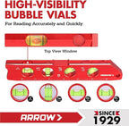ARROW 8-Inch Torpedo Level, Magnetic Level Tool with 0°/30°/45°/90° Bubbles, Top-view Windows, Aluminium Alloy Frame, Dual Metric and SAE Scales