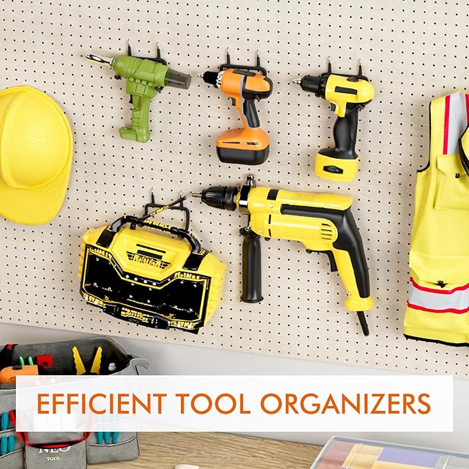 LIGHT DUST Utility Heavy Duty Pegboard Hooks - 8Pack Peg Board Accessories for Hanging Tools Fit 1/4" Peg Holes - Pegboard Organizer Large Tool Holders for Garage Workshop Shed