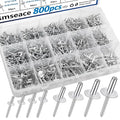smseace 800pcs Pop Rivets with Large Flange Rivets Assortment Kit 7-Sizes Rivets with Large Head(1/8" 3/16" 1/4") 8-Sizes Small Rivets (3/32" 1/8" 5/32" 3/16") Aluminum Pop Rivets Assortment kit