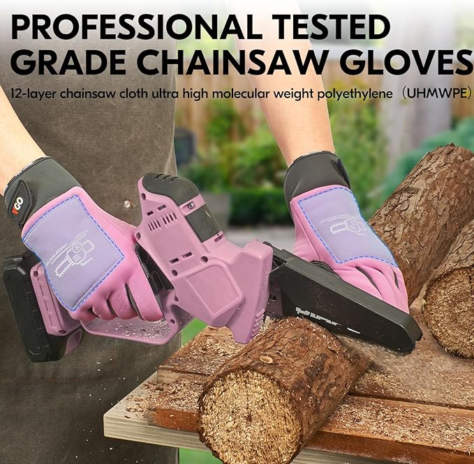 Vgo... Chainsaw Gloves,12-Layer Saw Protection on Left/Both Hand Back,Cow Leather Gloves,Touchscreen