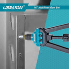 LIBRATON 16" Rivet Nut Tool, Rivet Nut Gun, Hand Rivet Nut Setter with 110PCS Rivet Nuts, 11PCS Metric & SAE Interchangeable Mandrels and Carrying Case, Easy Replace