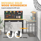 60" Heavy Duty Work Bench with Drawers, Adjustable Height 2000 Lbs Garage Workbench with Pegboard Pad & Power Outlets & Wheels, Mobile Tool Work Table for Workshop Woodworking Home Office