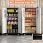 Aobabo Garage Metal Storage Cabinet with Wheels, 71" H×34" W×18" D Locking Steel Storage Cabinet with 5 Shelves and 4 Hooks, for Home Office, School, Assembly Required, Black Silver