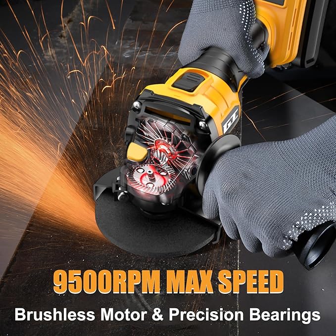 Cordless Angle Grinder Compatible with DEWALT 20V MAX Battery, 4-1/2 Inch Power Grinder Tool, 9500RPM Electric Angle Grinder with Handle, TOOL ONLY
