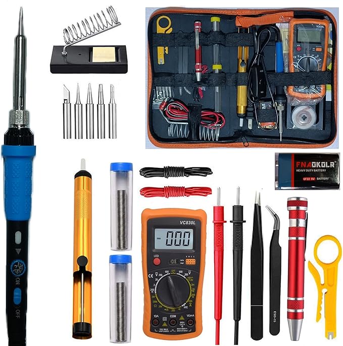 Soldering Iron Kit, Digital Multimeter Kit, Multi Tester, Voltage Tester, Measures AC/DC Voltage, Current, Resistance/Continuity/Diode/Triode. Solder Iron, Adjustable Temperature (Orange)