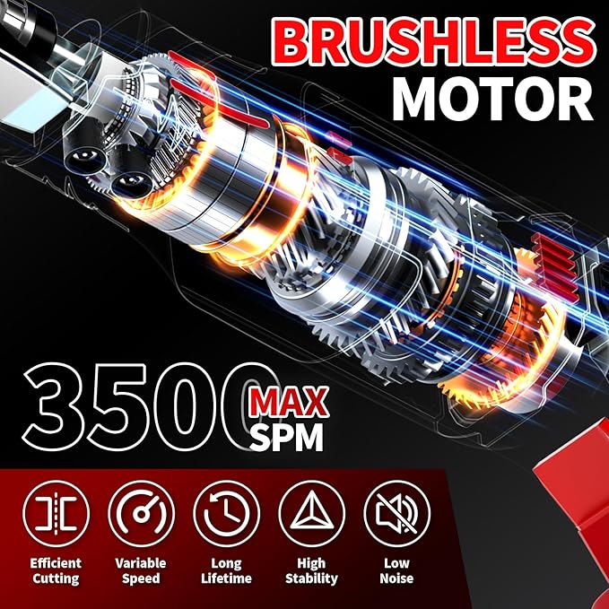 Reciprocating Saw Cordless, 0-3500 SPM Power Reciprocating Saw, Tool-Free Blade Change, Brushless Recipro Saws with 2 * 4.0Ah Battery & 4 Blades, Cordless Saw for Wood/Metal/Plastic Cutting