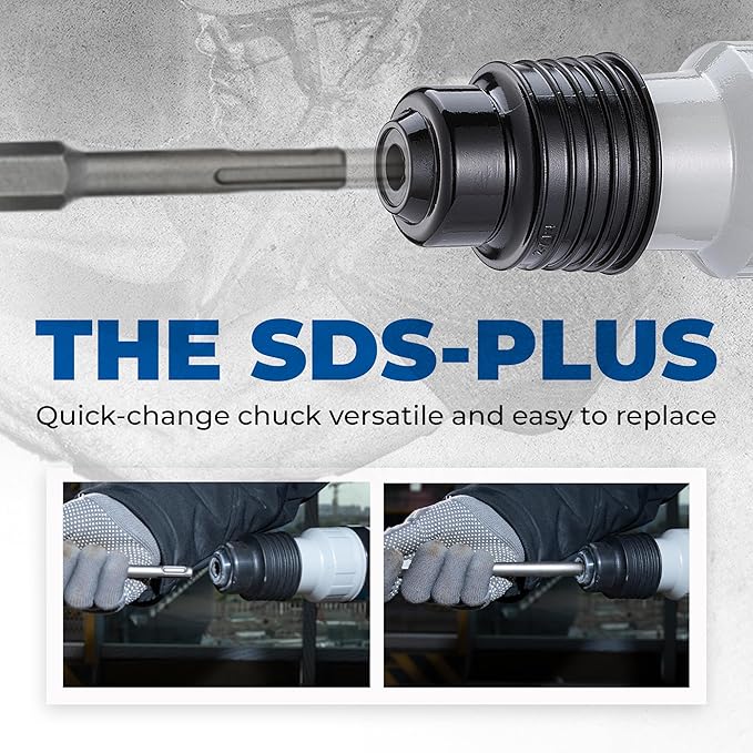 Dong Cheng 1-1/8 Inch SDS-Plus Rotary Hammer Drill with Safety Clutch, 9.2 Amp Heavy Duty Corded Demolition Hammer for Concrete, 3.6 Joules, Including 3 Drill Bits, Flat Chisels and Point Chisels