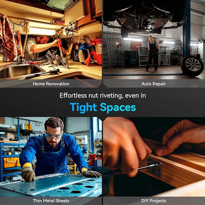 YUZES Rivet Nut Tool Rivet Nut Kit, Rivet Nut Gun Adapter Compatible with Cordless Drill & Ratchet Wrench, Newly Labor-Saving Rivnut Tool with 10 Mandrels & 50 Rivet Nuts, Rugged Carrying Case