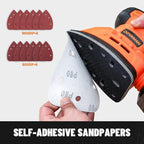 DLS03A Detail Sander, 130W Palm Sander Tool, Dust Collection System, 12PCS Sandpaper, 12000RPM Compact Hand Sander for Wood Steel Surfaces