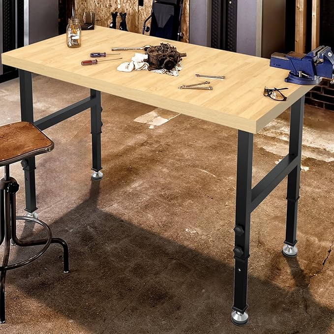 48” Adjustable Wood Work Bench, Heavy Duty Work Table for Workshop, Garage, 3000 Lbs Capacity