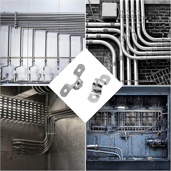 50Pcs 15/32 Inch(0.47 inch) Stainless Steel Conduit Clamps, Two Hole Strap U Bracket Rigid Pipe Strap Metal U Clamp Conduit Strap Tension Clips U-tube Clamp Heavy Duty