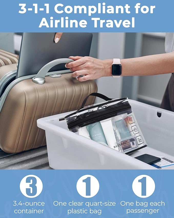 BAGSMART TSA Approved Toiletry Bag, 2 Pack Clear Makeup Cosmetic Bag Organizer, Quart Size Travel Bag for Toiletries, Carry-on Travel Accessories Essentials, Green-2pcs