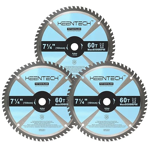 KEENTECH 7-1/4 Inch TCT Circular Saw Blade 60T for Wood Working, Compatible with 5/8 Inch Arbor Corded or Cordless Circular Saws, Miter Saws (3-Pack) 1.0