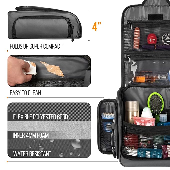 Travel Toiletry Bag for Men and Women - Large Hanging Toiletry Organizer - Waterproof Hygiene Bag with Metal XXL Swivel Hook, with Sturdy Zippers and 19 Compartments for Toiletries, Makeup, Cosmetics