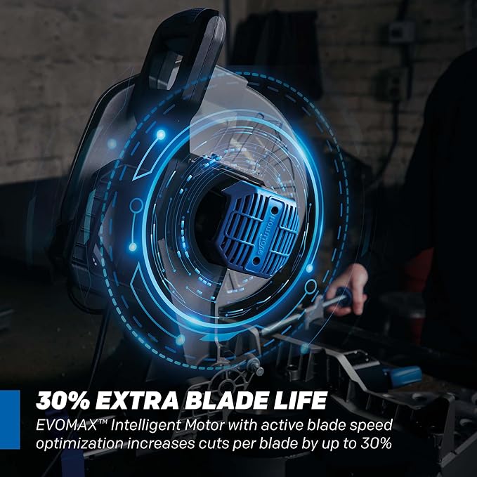Evolution S14MCS 14" Mitering Chop Saw | Cold Cut Steel Cutting Saw | EVOMAX Intelligent Motor & Blade | 3500+ Cuts | Burr-Free Cuts | Shadow Guide | +/-46° Miter | Soft Start | Reinforced Base