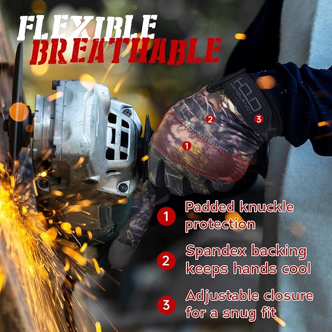 HANDLANDY Work Gloves for Men & Women, Utility Mechanic Working Gloves Touch Screen, Flexible Yard Work Gloves